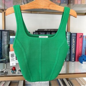 NWT Babaton Gloss Green Sculpt Knit Seamed Bustier Top XS
